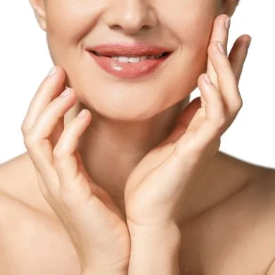 woman touching her skin